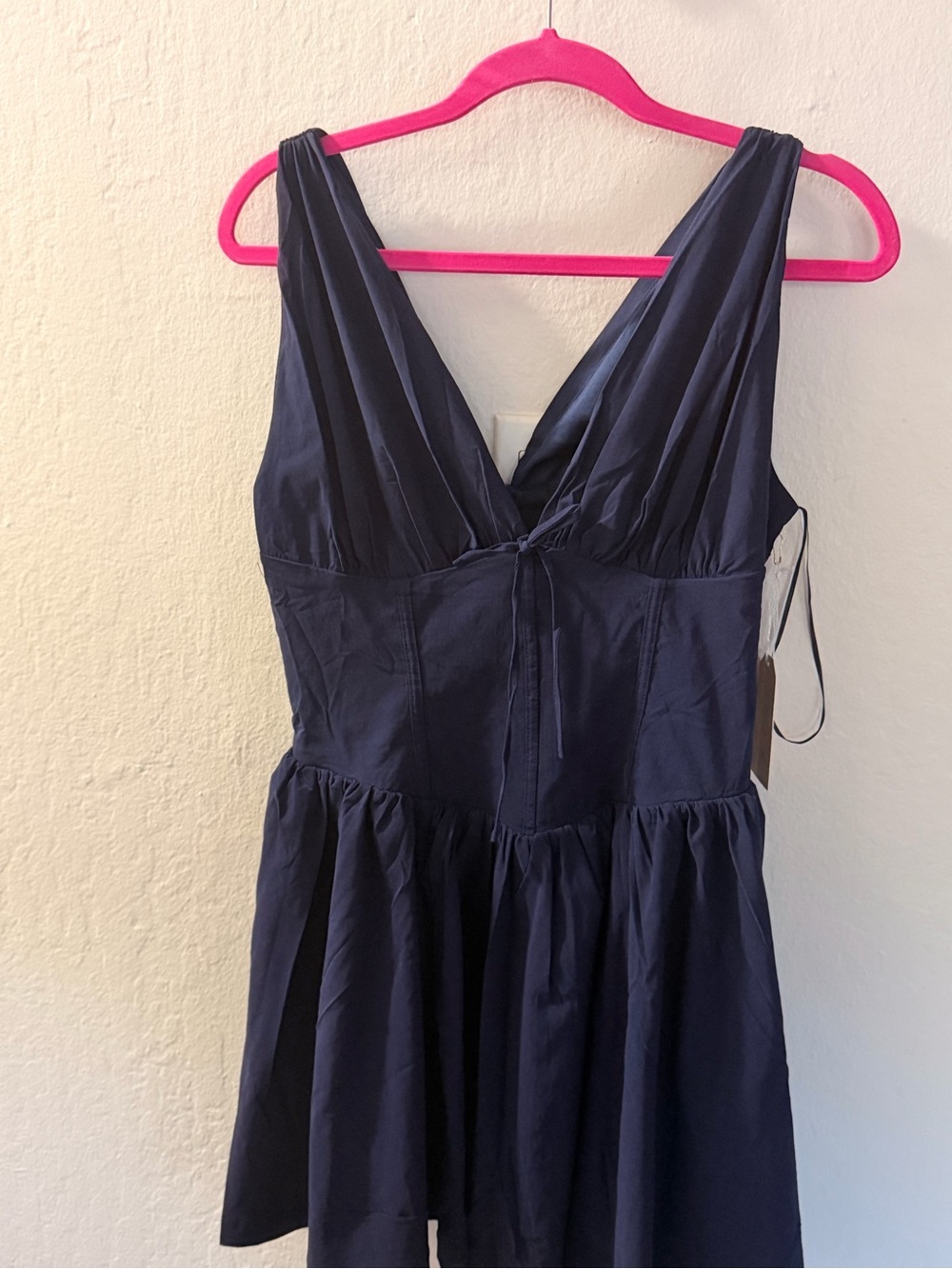 Sleeveless Navy Blue Mini Dress with V-Neck Tie